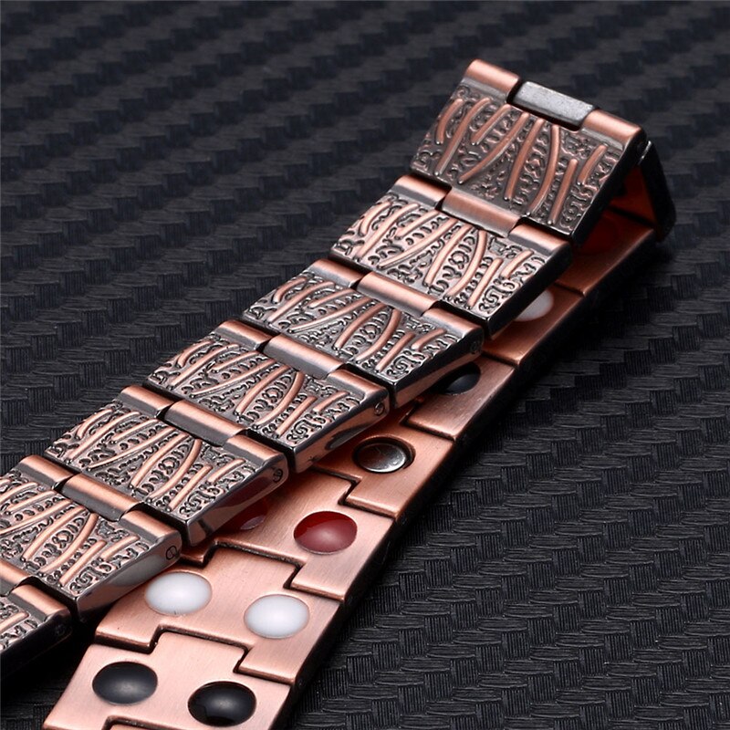 NHGBFT Bark texture Magnetic Therapy Link Bracelet For Mens Double row Pure Red Copper Bracelet Bangle Male Jewelry