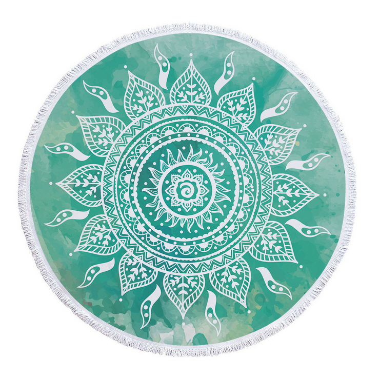 Serviette De Plage ronde en microfibre | Feuilles d'ananas, Selva chiffon éponge imprimé, avec pompon, tapis De Yoga: 02