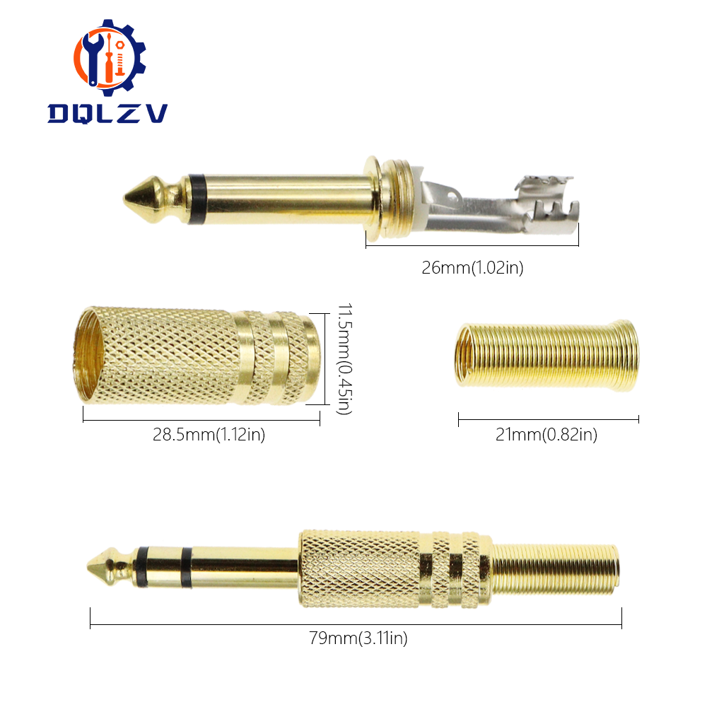 Adaptador de conector de Audio Mono macho, conector Jack dorado de 6,35 MM, conectores estéreo de Audio de soldadura macho de 1/4 pulgadas