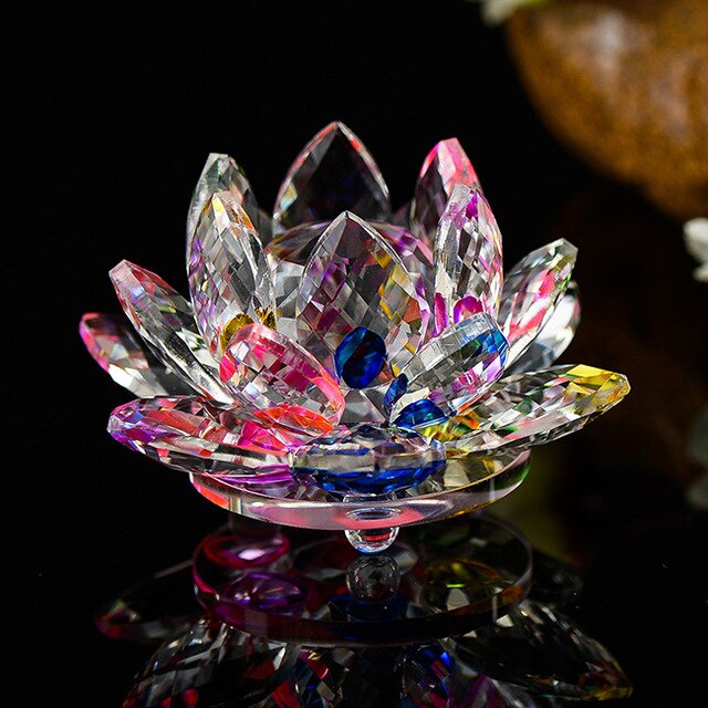Artesanía de cristal de cuarzo de 80 mm con de flor de loto, pisapapeles de cristal, adornos Fengshui, figuritas para decoración del hogar, banquete de boda, de recuerdo.: Multicolor