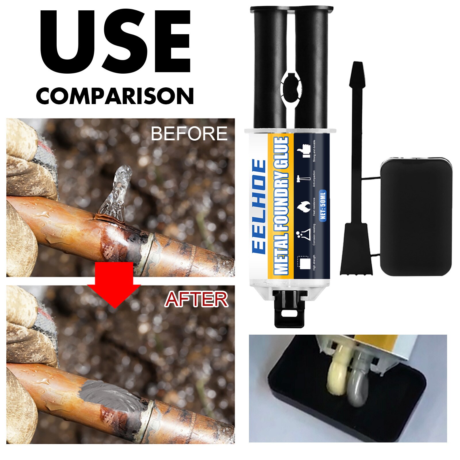 68gA+B high temperature resistant metal repair super glue for car radiator water tank special water leakage plugging solder glue