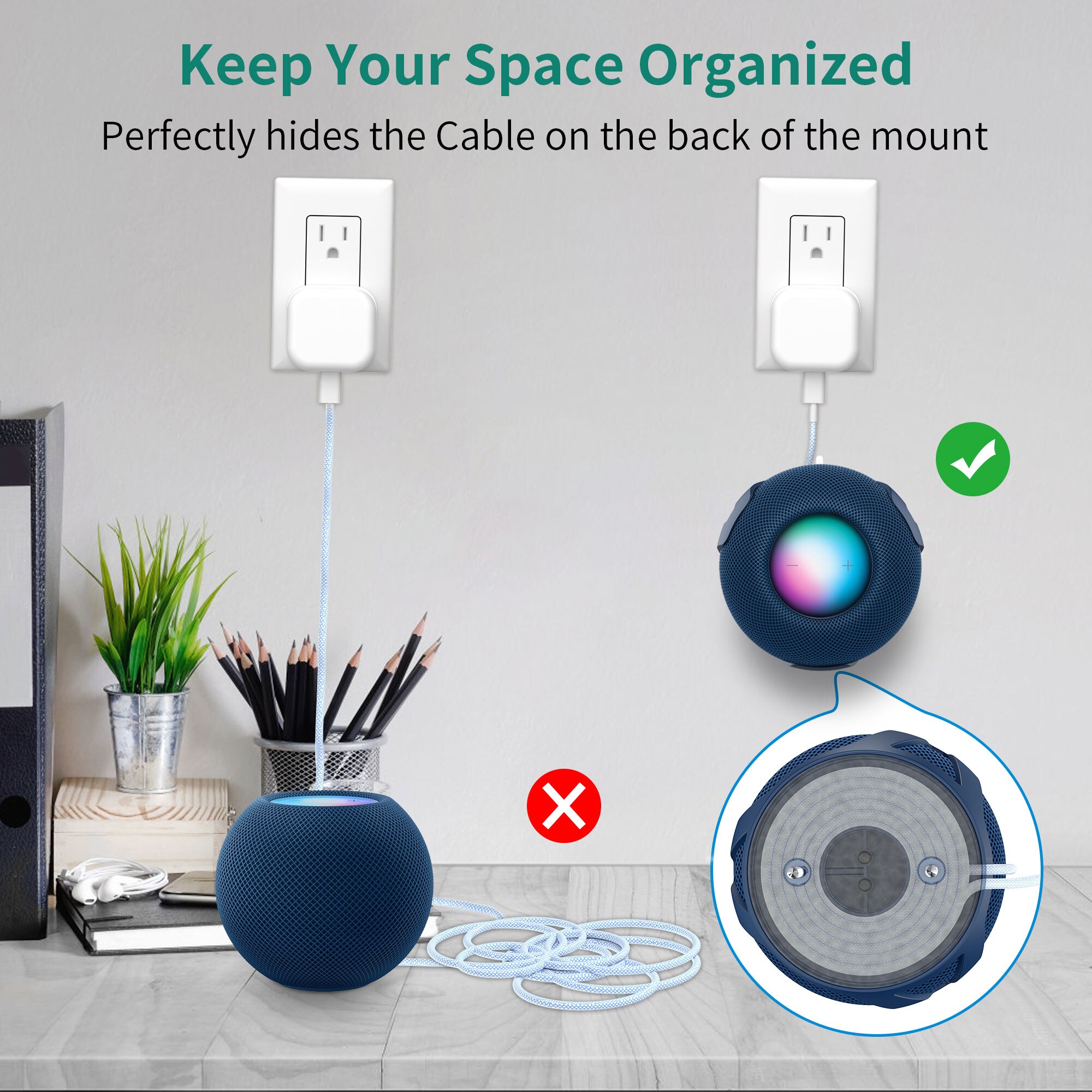 HomeMount Compatible with Homepod Mini Wall Mount - Self Adhesive or Drilling Home pod Mini Mount Perfect Cord Management