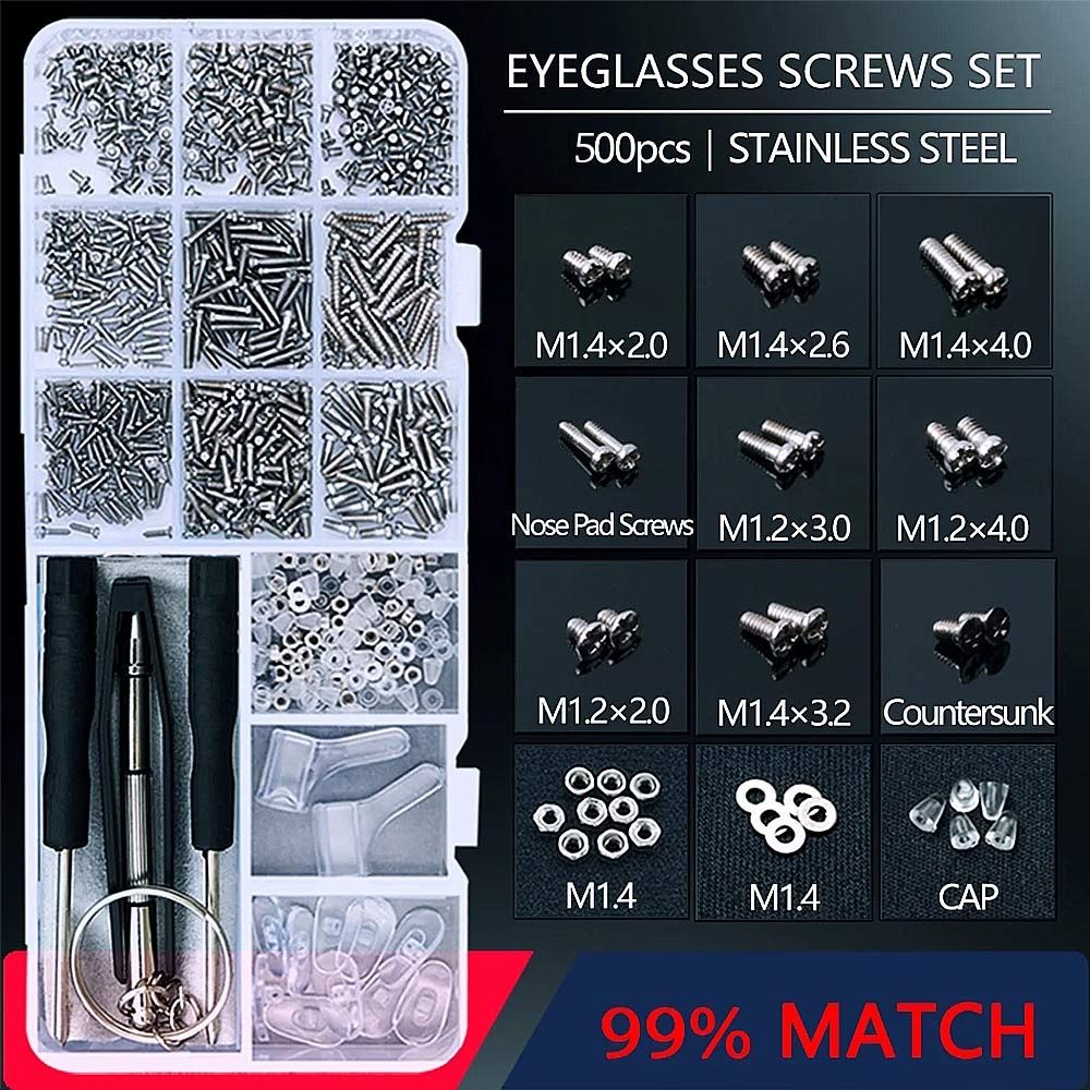 Kit d'outils de réparation de lunettes de soleil assortis, jeu de vis, écrou à vis, kit de réparation de lunettes: WHITE