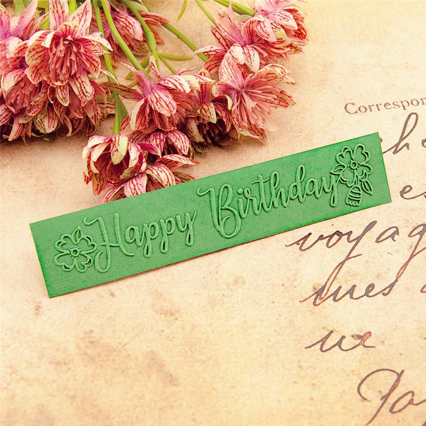 15x3cm Happy birthday Embossing folders Plastic For Scrapbooking DIY Template Fondant Cake Photo Album Card Making
