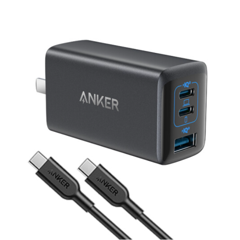 Anker 65W Drie-Poort Lader Snel Opladen Dual USB-C Een USB-A Voor Iphone 12/12 Mini/12 Pro max, pixel 4/3, Ipad (B2330)