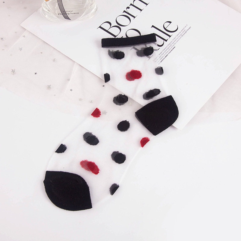 Spring Summer Ultra-thin Glass filament Socks Woman Printing Dots Korean Style Silk Socks Cute Stripe Transparent Socks: 5