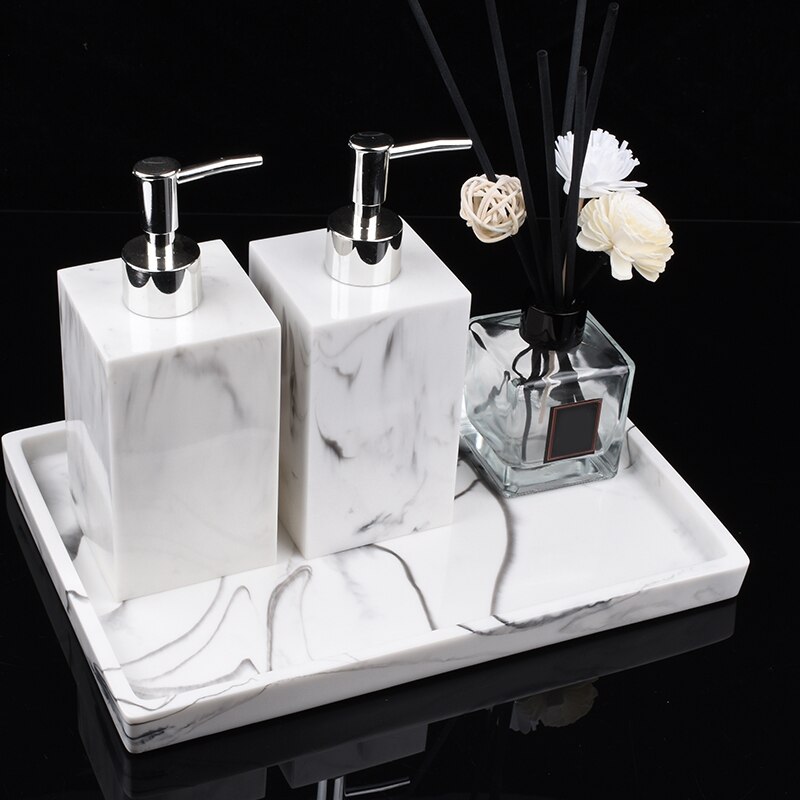 Vanity Tray, Toilet Tank Storage Tray, Resin Bathtub Tray Bathroom Tray Marble Pattern Tray, Vanity Organizer for Tissues, Candl