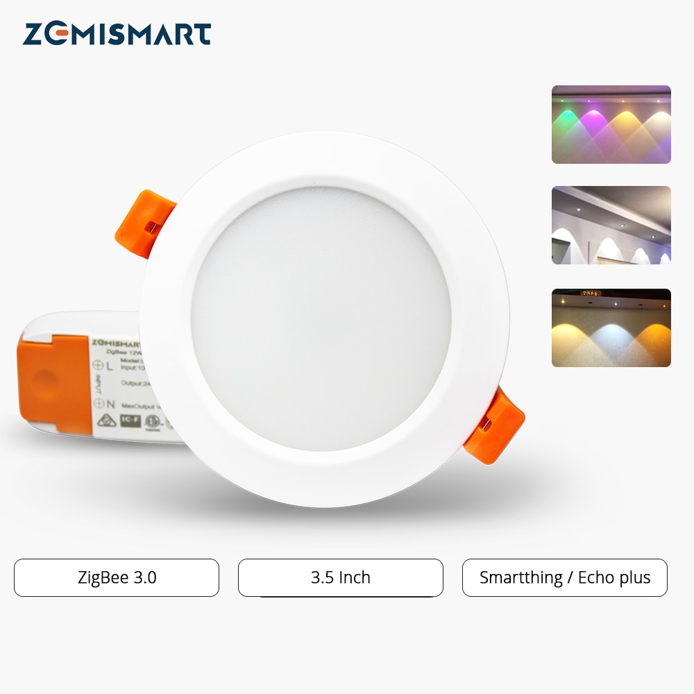 ZigBee 3.0 Downlight Kit Smart RGBW 3.5 Inch Led Recessed Ceiling Light 12W Work with Smartthings Echo plus Smart Lighting