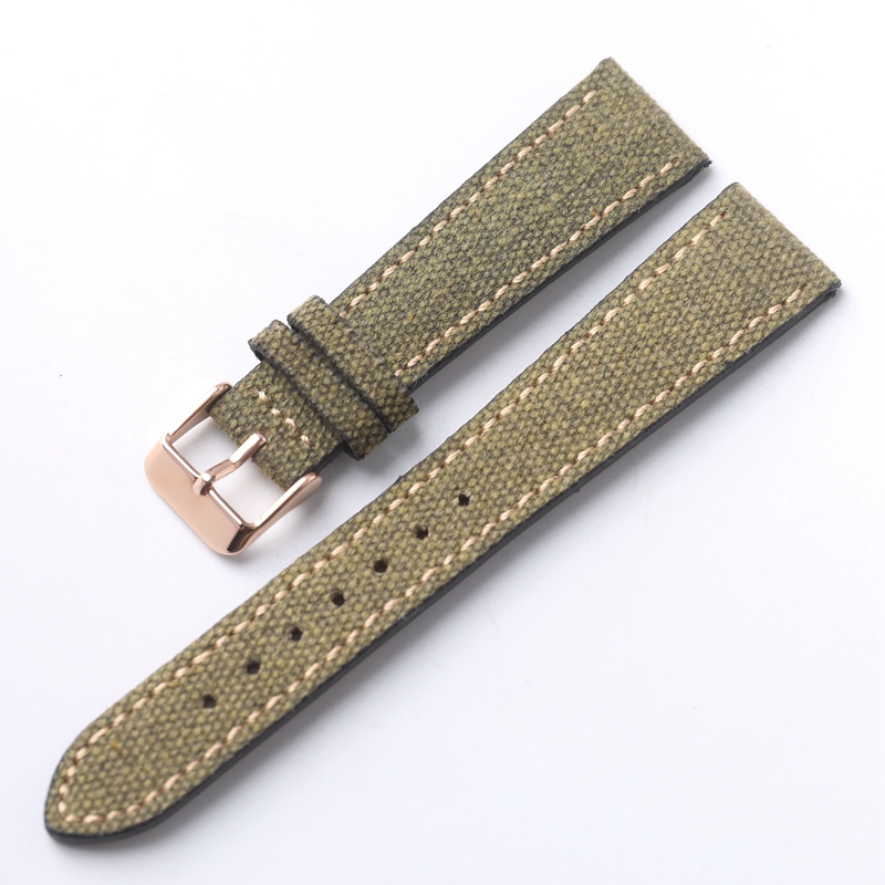 Canvas Ingericht Lederen Horlogeband 18 19 20 21 22 MM Zwart Groen Bruin Zachte Slanke heren Armband voor Antieke Stijl Horloges: Zwart Groen / 24mm