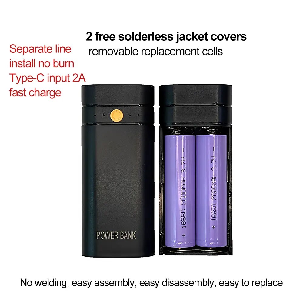 2X 18650 type-c USB batterie externe chargeur de batterie boîtier de batterie à monter soi-même pour téléphone charge électronique piles non incluses 5V 2A
