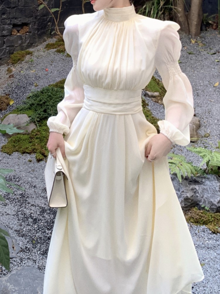 Kvinder afslappet lang kjole efterår vintage a-linje ensfarvet fest fødselsdagskjoler dametøj kåbe vestidos