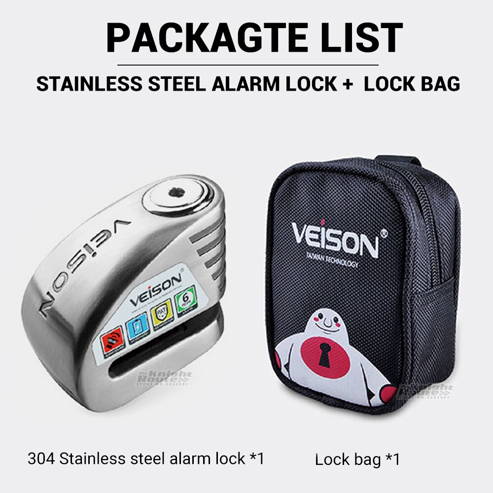 Veison Motorfiets Alarm 130dB Anti-Diefstal Motorfiets Slot Fiets Alarm 304 Rvs Disc Quad Lock Fietsslot Motopadlock
