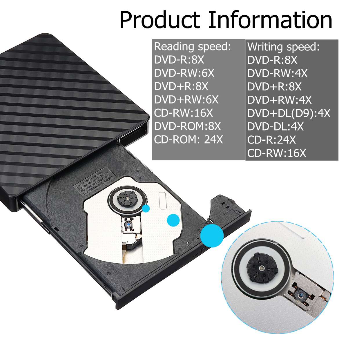Grabador de DVD externo USB 3,0 tipo C, grabador de DVD RW, Unidad óptica CD/DVD ROM, reproductor MACs OS Windows XP/7/8/10