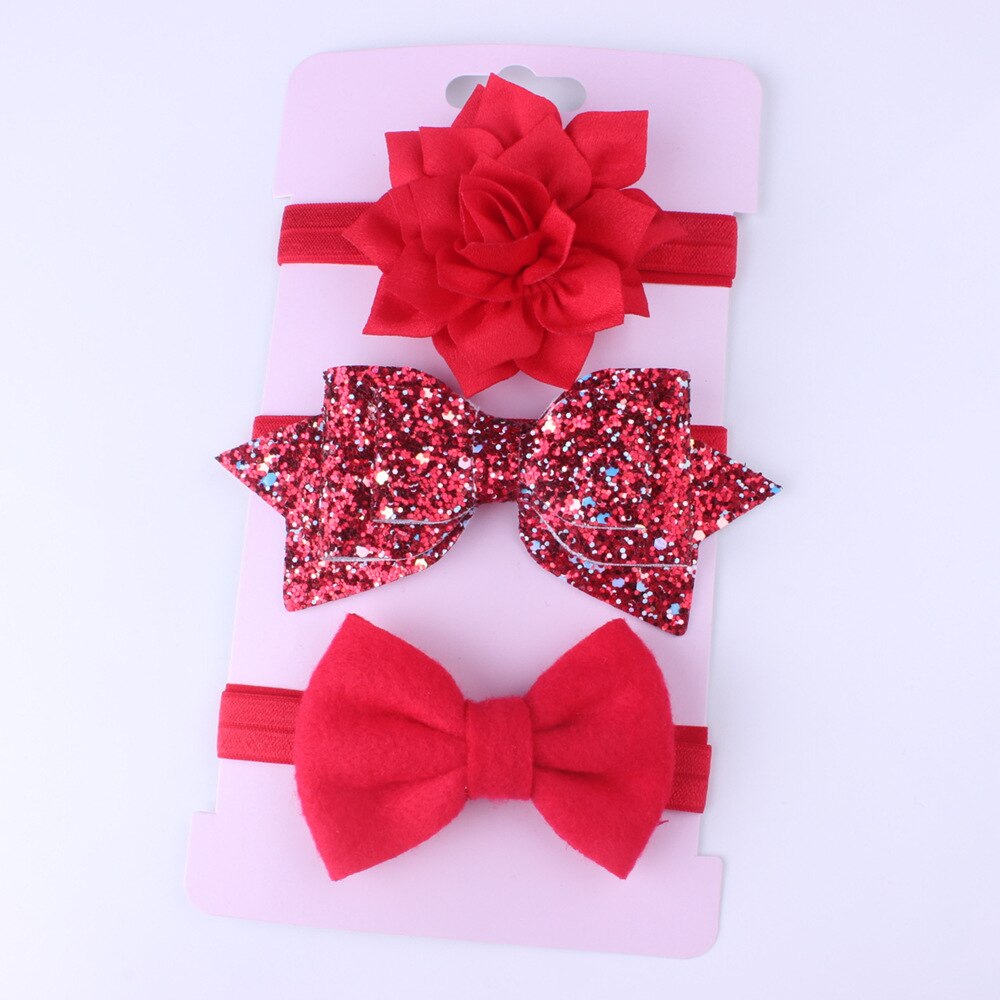 Baby Accessoires Hoofddeksels 3 Stks/set Schattige Baby Baby Meisjes Boog Hoofdband Elastische Haarband Photo Props: Rood