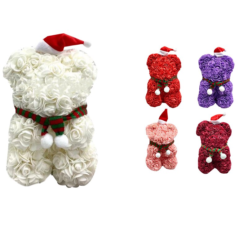 25cm Cute Rose Bear Toy Made of PE Rose Artificial Rose Bear for Girlfriend/Mother/Birthday/ Year