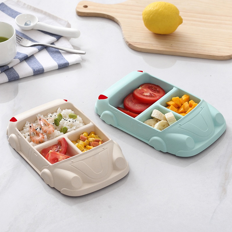 Enfants vaisselle bébé assiette séparée mignon voiture vaisselle dessins animés bébé alimentation ensemble enfants enfant formation vaisselle bambou Fiber