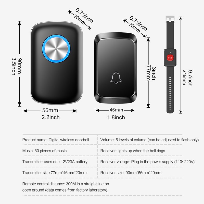 Bouton d'appel de panique SOS, sonnette intelligente sans fil, Style montre, bouton d'appel, téléavertisseur pour soignant, système d'alarme sécurisé pour Patient âgé