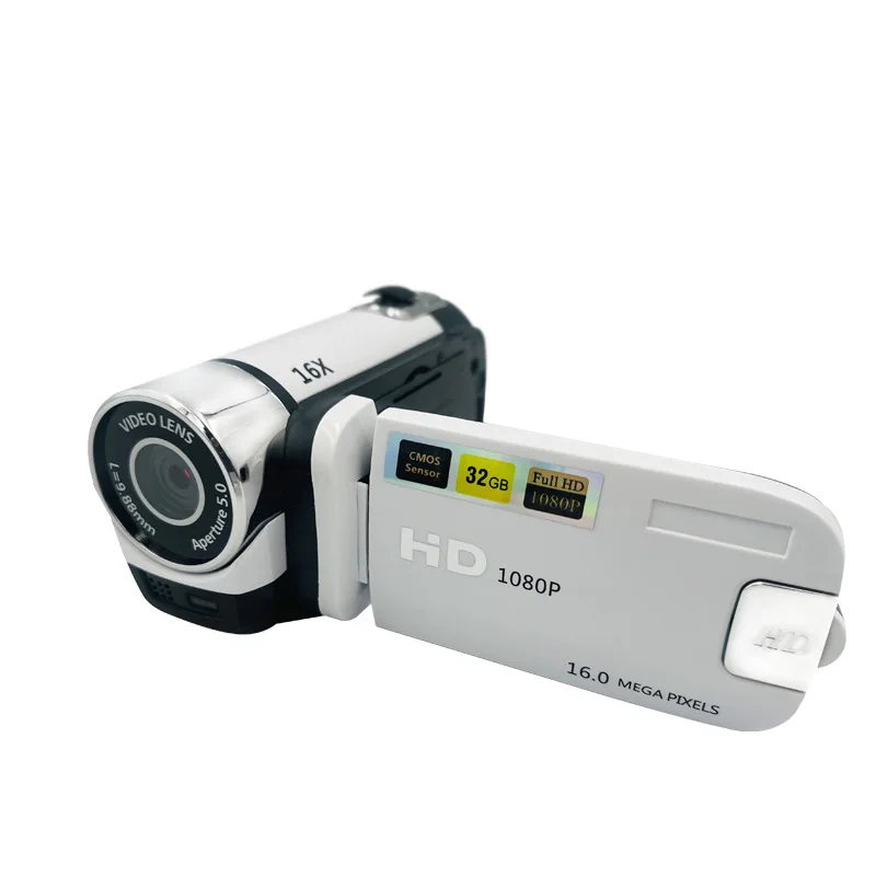 16MP HD Digital Camera 1080P Full HD Digital Video Camcorder 270 degree Rotation Screen 16X Night Vision Zoom Shooting Cam: WHITE / Bundle3