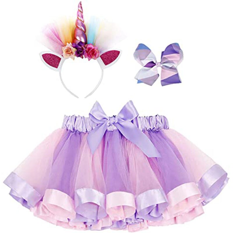 3 tipi di fiocco nodo fascia a strati festa danza abbigliamento per bambini 3-7 anni Multicolor principessa Mini Tutu gonna abito gonna in Tulle: B-2