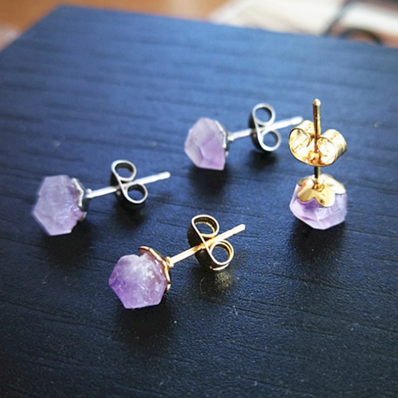 Naturlig ametyst ru sten øreringe enkle og #39 kvinders øreringe øreringe krystal blomster smykker avanceret luksus