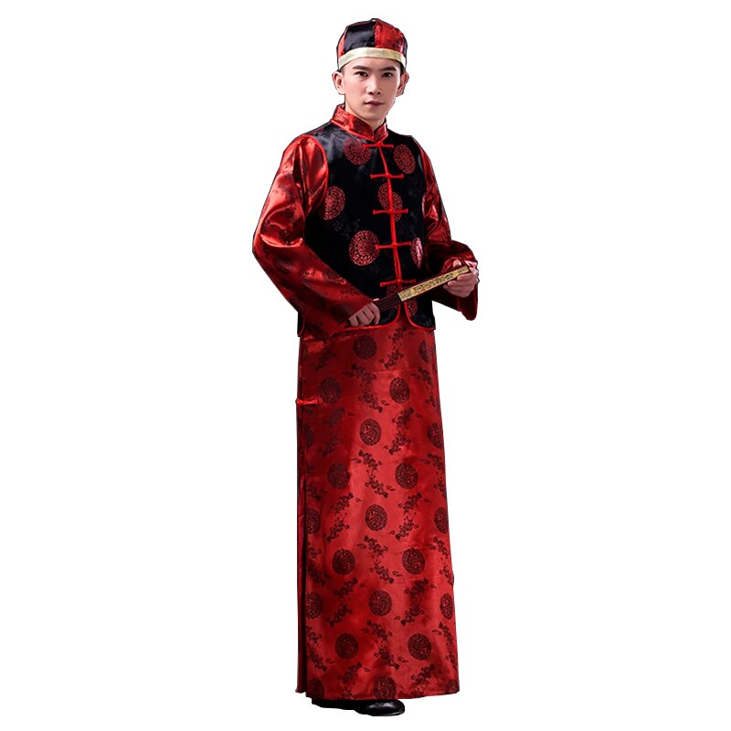 Uomini costume di Popolo Cinese veste + Maglia Maschio vestito di Linguetta Cinese Tradizionale costume Rosso Sposo Vestiti Cinese film costume 16