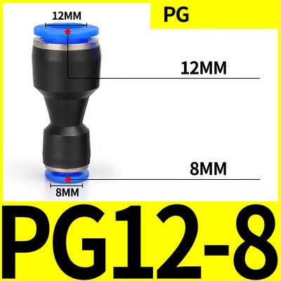 PU PG pneumatic connector air water hose variable diameter straight air quick connector plastic connector 4 6 8 10 12 14 16mm: PG12-8
