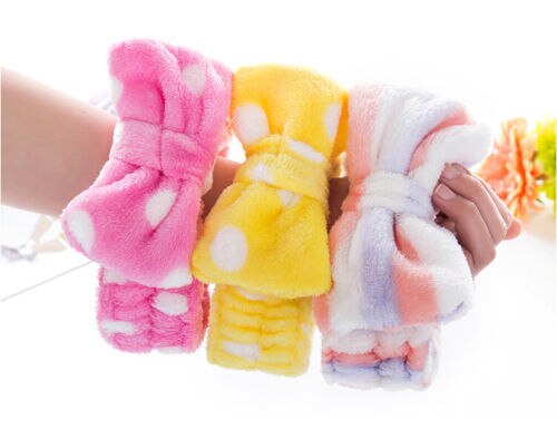 Merk schattige dames hoofdtooi met strik, knoop, stippen, gestreept, zacht, douchehoofdband, wikkelhoofddoek, badkamer, spa-make-up