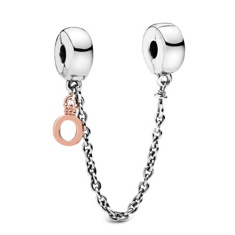 Original 925 sterling silver bead charm star safety chain rose gold suitable for brand female bracelet DIY jewelry: 788313