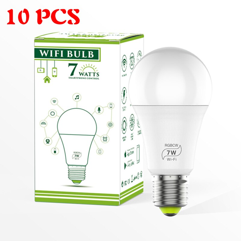 1/2/3/4/5/6/7/8/10pcs E27 LED Lamp RGB 7W Bluetooth Wifi APP Control Smart Bulb RGBWW LED Bulb Work with Google Home Alexa