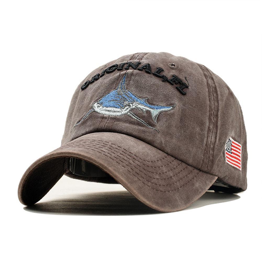 Mounchain Unisex Geborduurd Patroon Honkbal Helm Cap Denim Zonnescherm Baseball Hoed Voor Vrouwen Baseball Cap Voor Mannen Shark Caps: coffee