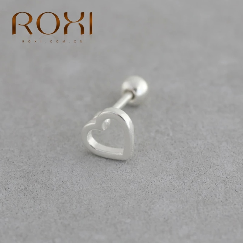 ROXI Simple Glasses Frames Heart Thread 925 Sterling Silver Stud Earrings for Women Silver Small Earring Fine Jewelry Pendientes: Heart 