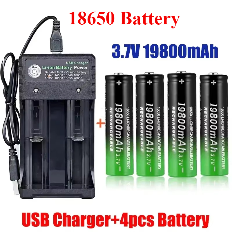 18650 Baterías de Litio Linterna 18650 Batería Recargable 3.7V 19800 Mah para Linterna + Cargador USB