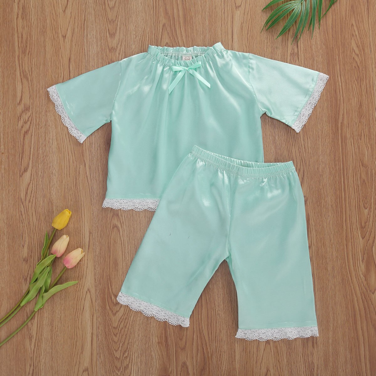 Baby nattøj tøj spædbørn børn 1-6t baby piger is silke blonder 2 stk pyjamas sæt løse toppe skjorte brede bukser