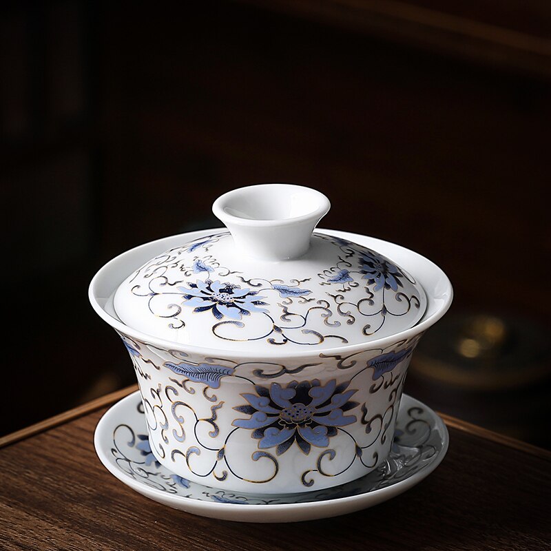 Gaiwan-tazón de té de porcelana china azul y blanca, Taza de cerámica portátil para viaje, taza individual hecha a mano, 140ml: A5
