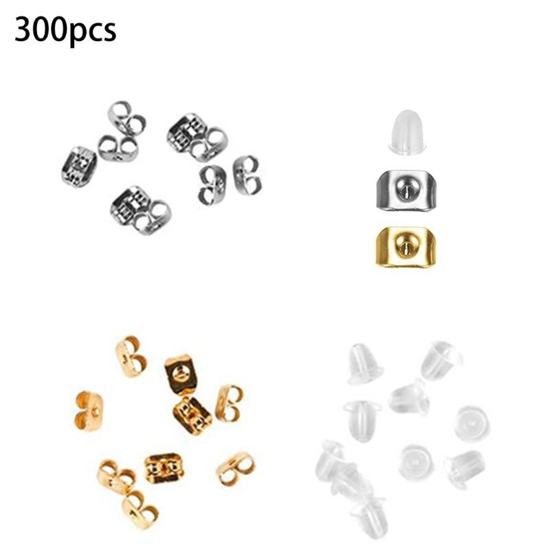 300 Pcs arete Backs, Arete Backings 3 estilos arete Back Clips forma de bala arete Backs mariposa Metal Silicona: A