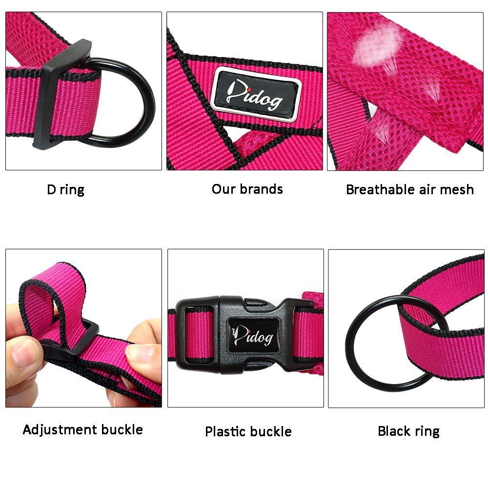 No Pull Dog Harness Adjustable Breathable Step In Walking Pet Mesh Harnesses for Medium Large Dogs Pitbulls Rose Red Black