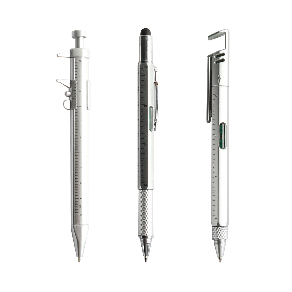 3-teiliger Multifunktions-Kugelschreiber mit modernem Handwerkzeug, zum Messen, technisches Lineal, Schraubendreher, Touchscreen-Stift, Wasserwaage: Navy Blau / Blau