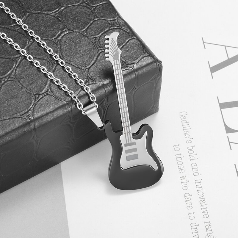 Collar con colgante de guitarra musical de acero inoxidable, accesorios de joyería para músico, hombres y mujeres, Punk, Hip Hop, Rock, instrumentos musicales: Cobalto violeta