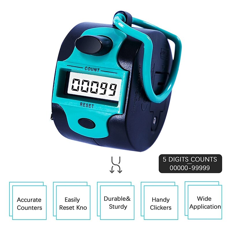 Handy Counter Click Manual Digital Clicker Stitch Tally Counters Finger Mechanical Palm Handheld Pitch 5-Digit Display