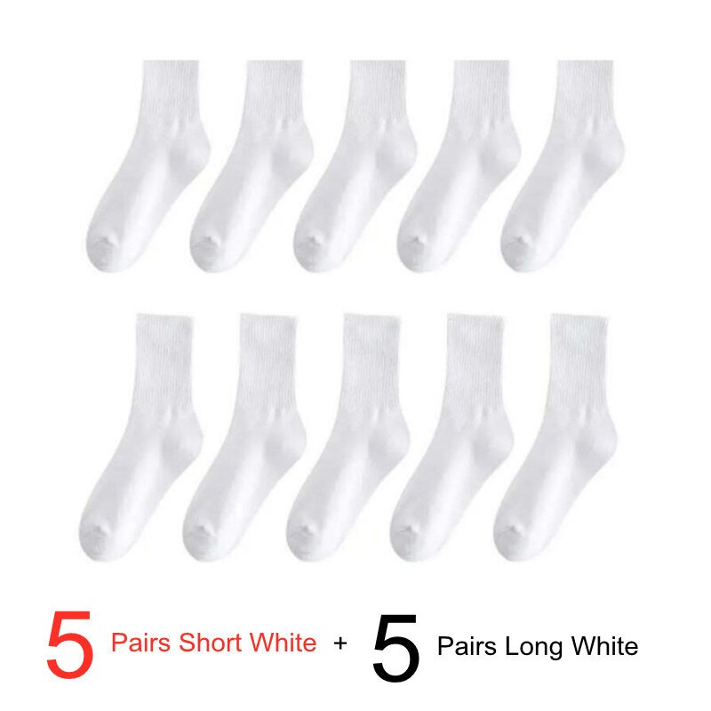 Calcetines clásicos de algodón 95% para mujer y hombre, medias largas y cortas de Color sólido, Color blanco y negro, 10 par/paquete: I