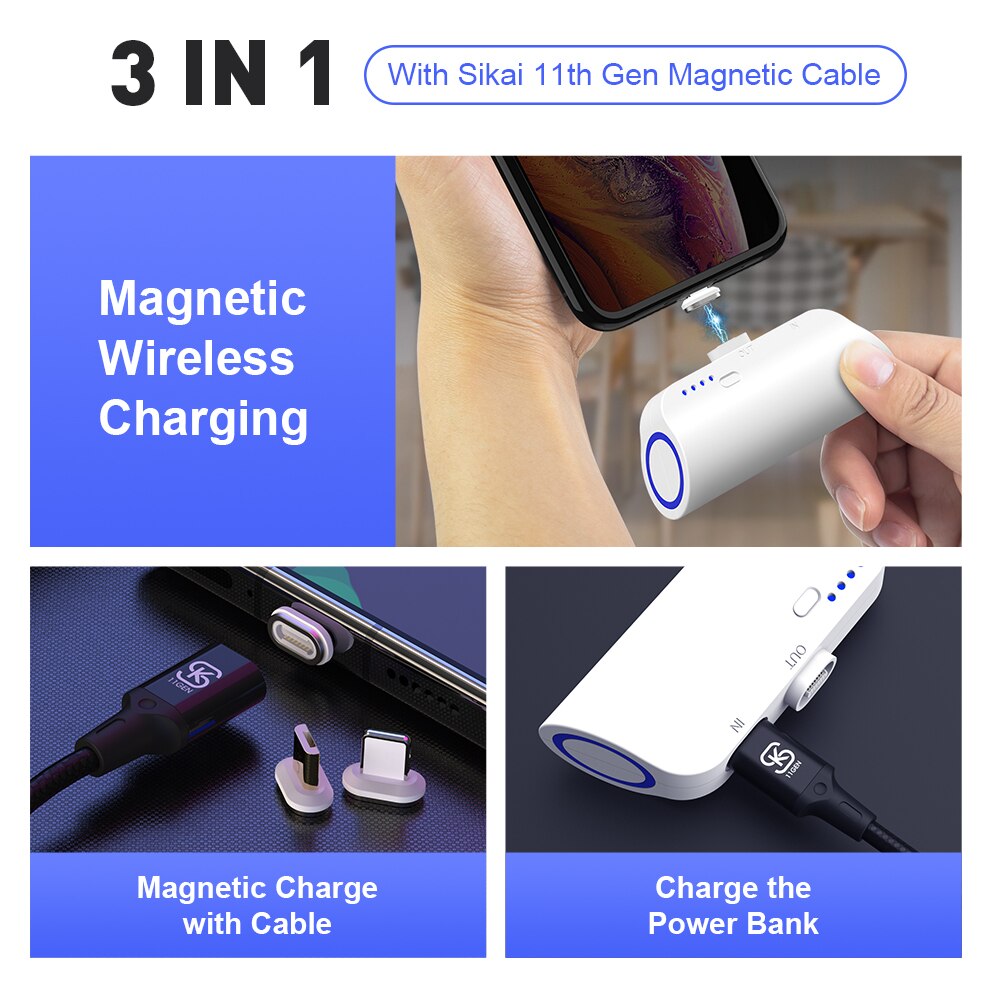 Magnetic suction Power bank external battery for phone powerbank, external accumulator quick charge usb type-C 3000mAh