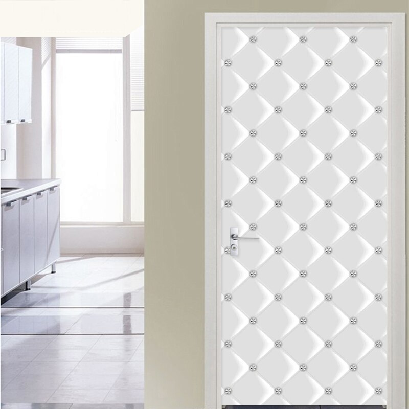 Selvklæbende dørklistermærke moderne enkel hvid geometrisk blød rulle diamantdørmaleri stue soveværelse vandtæt 3d klistermærker
