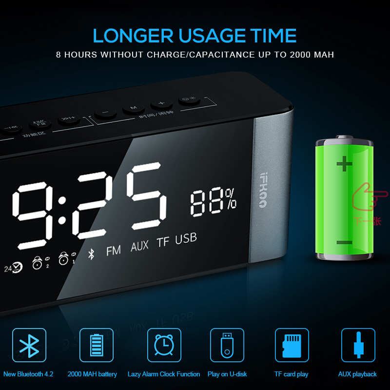 IFKOO D3 Mini Altavoz Bluetooth despertador teléfono inalámbrico ordenador portátil LED espejo coche USB portátil Subwoofer