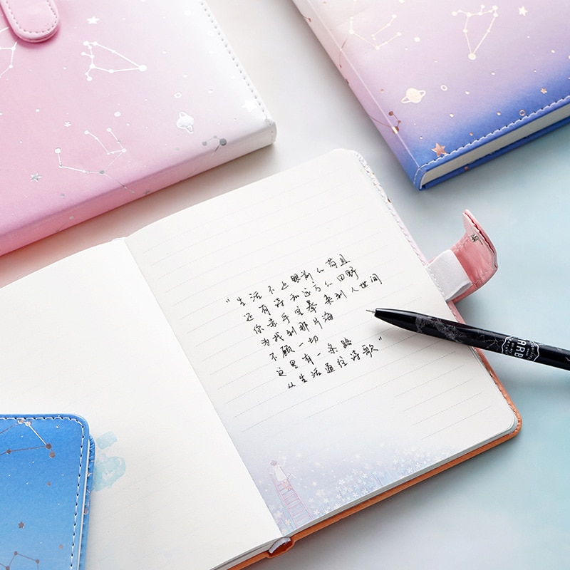 Cute Kawaii Coloring Page Notebook A6 PU Leather constellation Diary Horizontal Line School Office Stationery Supplies