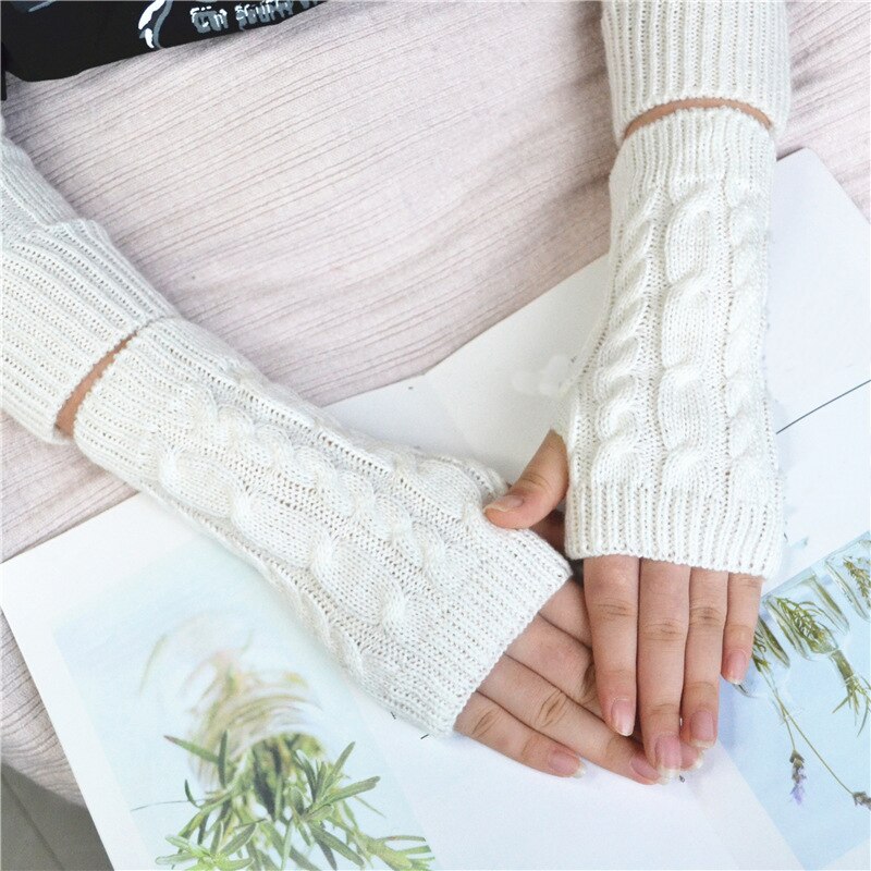 Winter Frauen Einfarbig Wolle Kabel Finger Handschuhe Dicke Warme Weiche Gestrickte Wolle Arm Daumen-See Finger Fäustlinge: Gelb