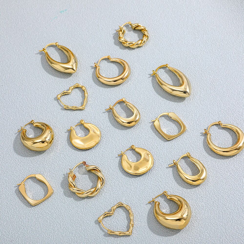 Pendientes de aro Vintage de Color dorado para mujer, aretes grandes de Metal geométricos irregulares, joyería femenina con estilo