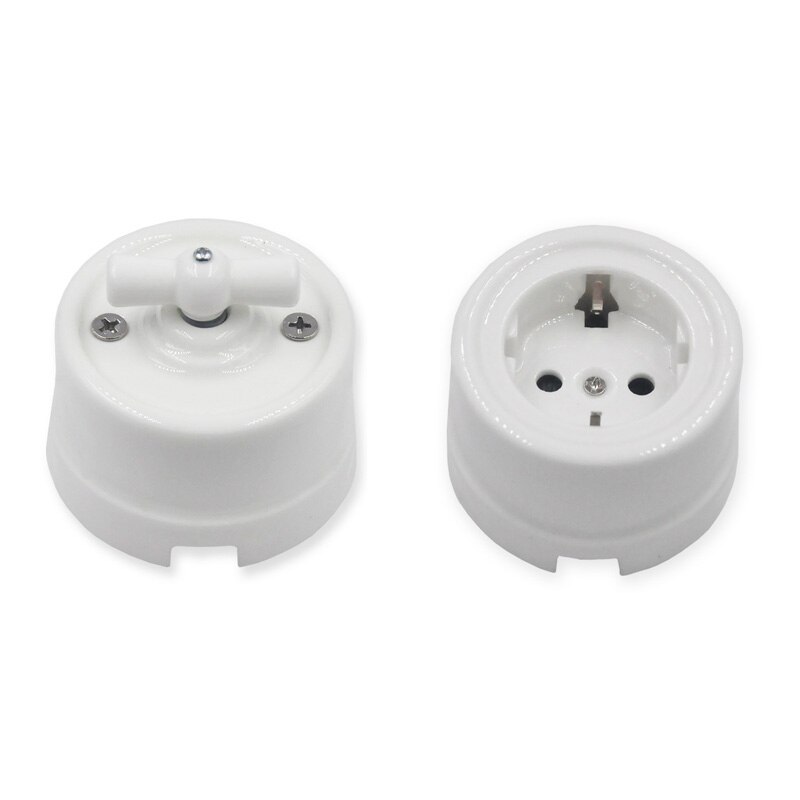 Set 1 Switch 1 Socket Home Improvement EU Standard Ceramic Wall Light Switch Power Socket: White