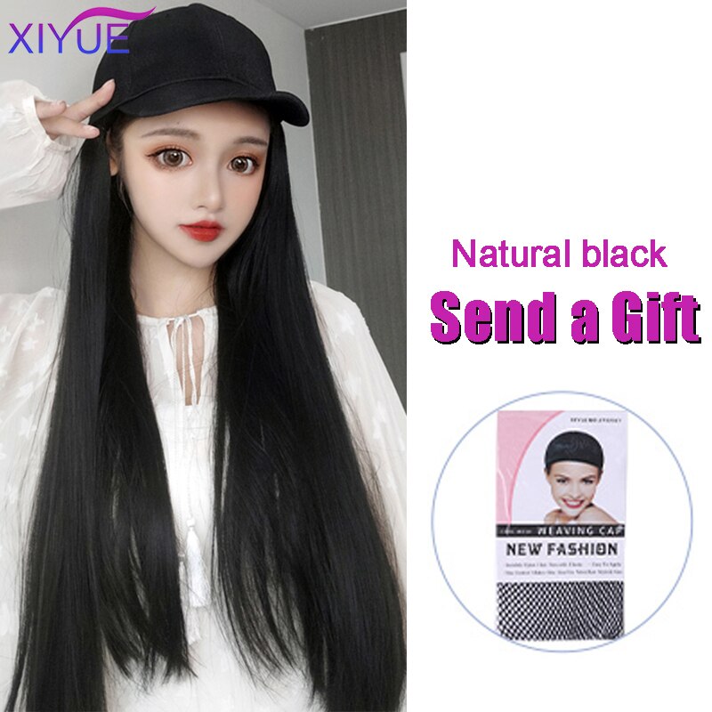 Long Synthetic Baseball Cap Hair Wig Natural Black Cap Hair Extensions Natural Wave Wigs Naturally Connect Hat Wig Adjustable: B920