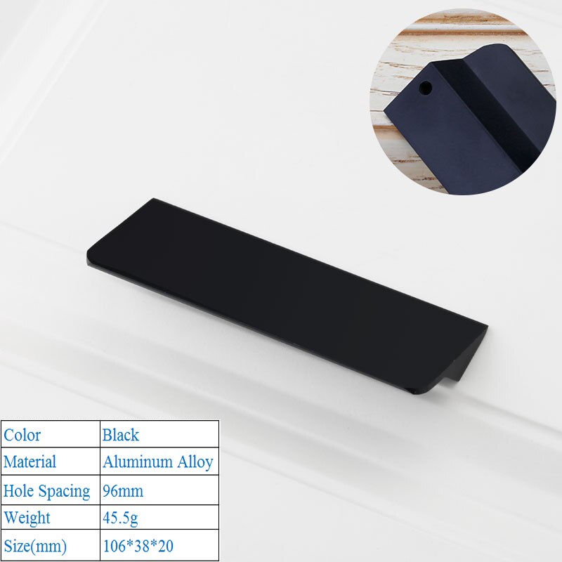 Aluminum Alloy Decorative Furniture Cabinet Hardware Handle Modern Simple Cabinet Closet Push Pull Black Silver Door Handles: Black 6813-96mm