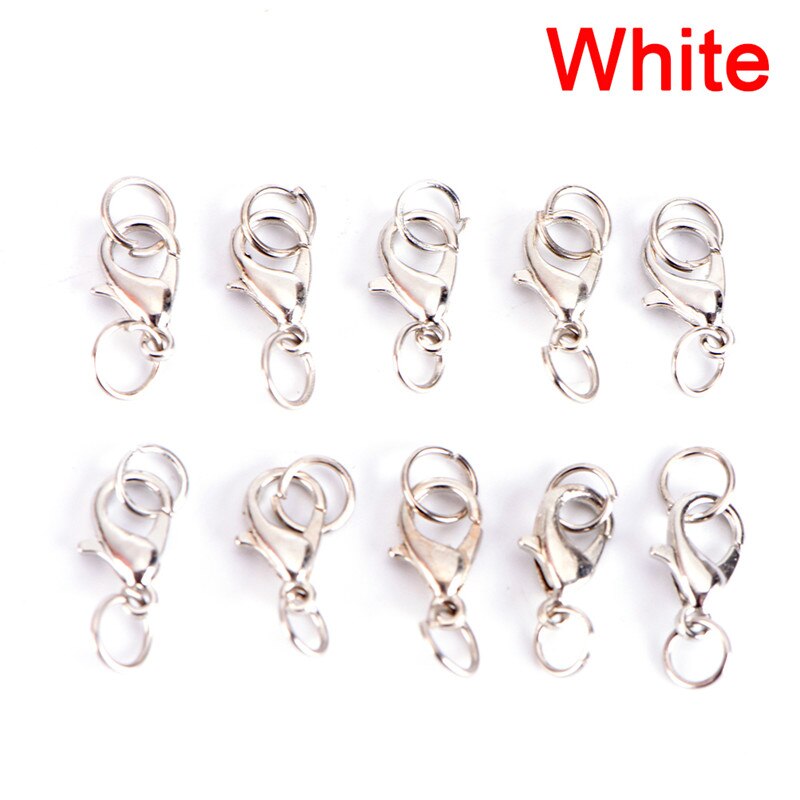 20Pcs Karabijnsluiting Jump Ringssplit Ring Kolye Maken Haak Kralen Crimp End Lente Nacklace Snap Chains Connector Set: WHITE